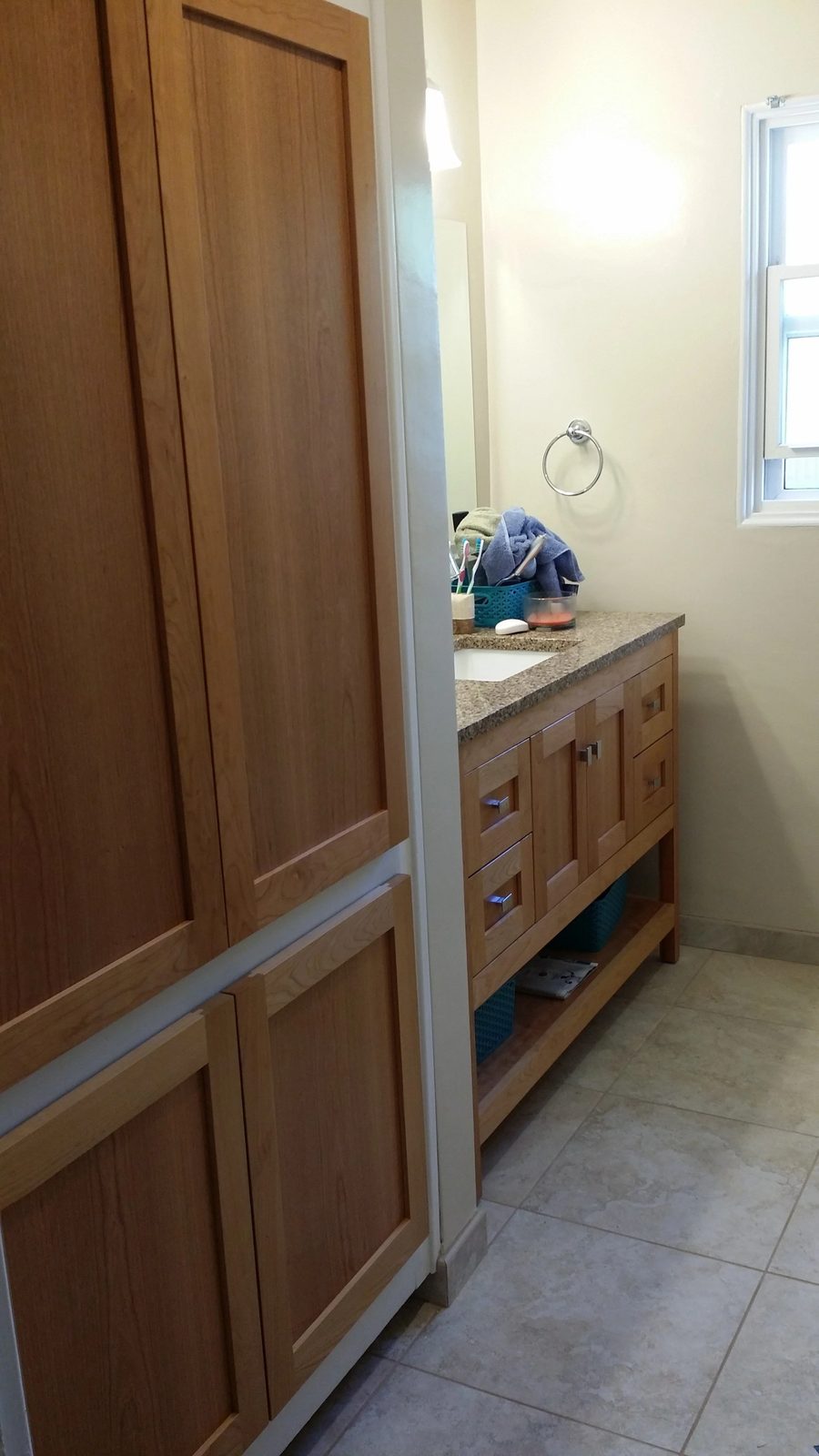 Bathroom tile installation showing detailed work
