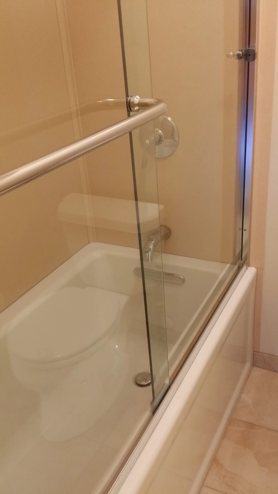Tile work detail in bathroom renovation