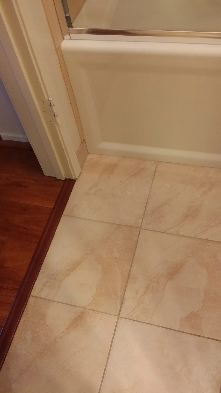 Completed bathroom remodel with new flooring
