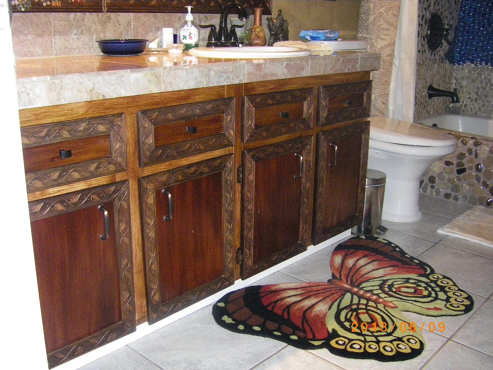 Bathroom remodel showing tub and surround