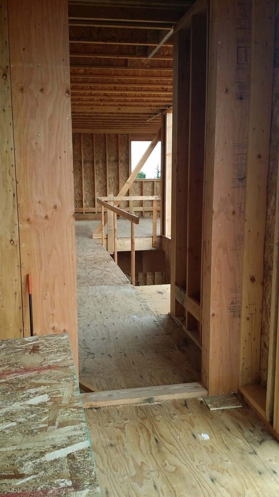 Residential framing showing roof structure