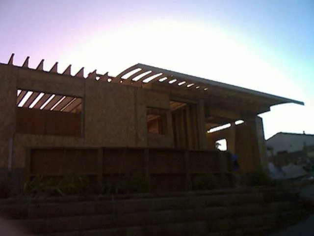 Framing nearing completion on new house