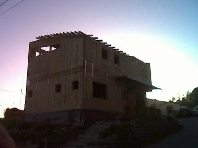 Exterior wall framing with sheathing