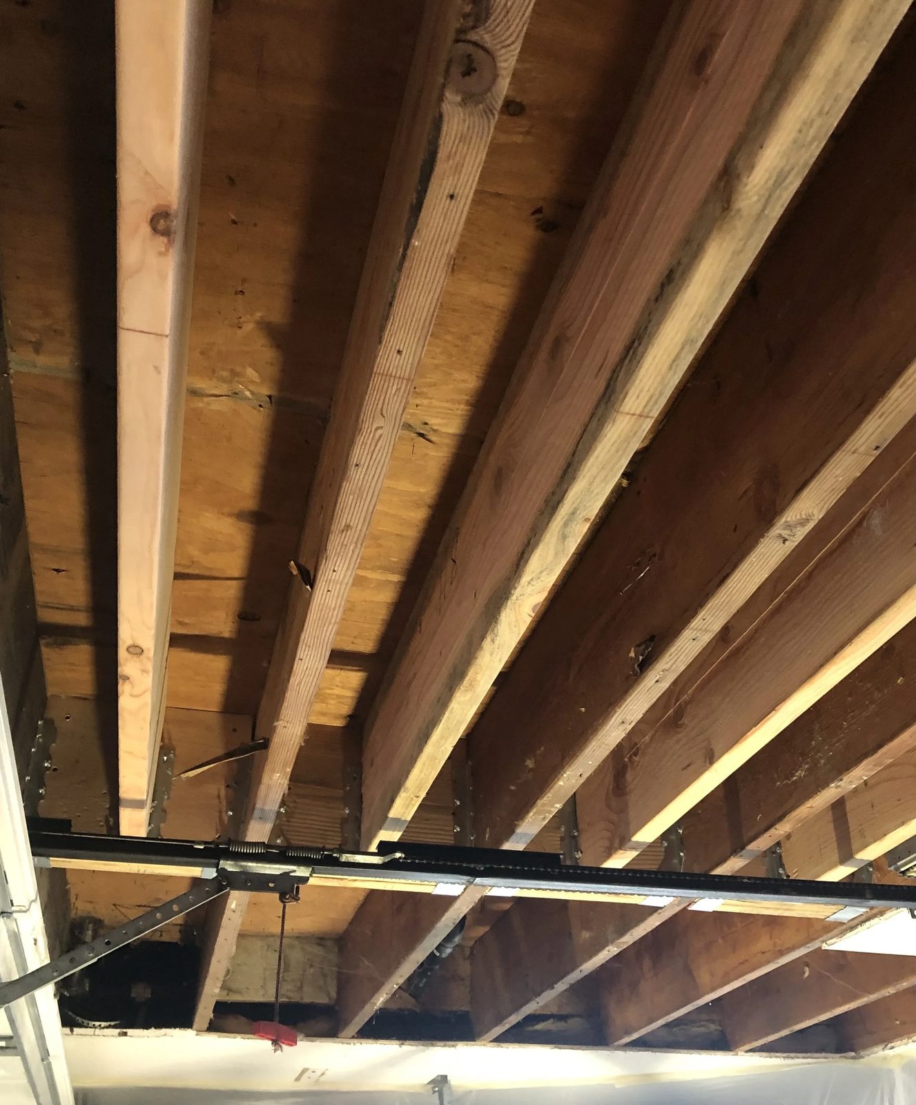 Framing project showing wall studs and headers