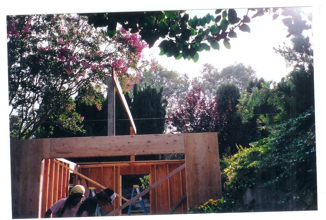 Framing project showing garage structure