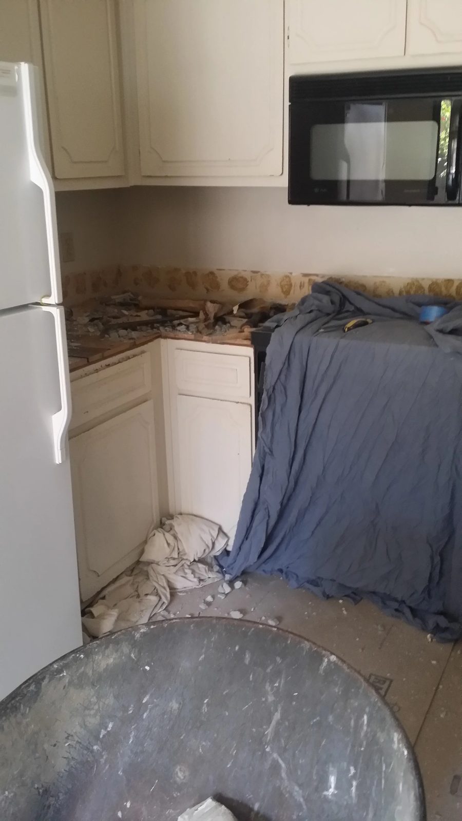 Kitchen project showing plumbing and fixture work